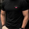 Unisex černé tričko s kulatým výstřihem s potiskem norské vlajky, ležérní, krátký rukáv, bavlna, vlastenecké, minimalistické, streetwear, úzký střih, topy pro unisex