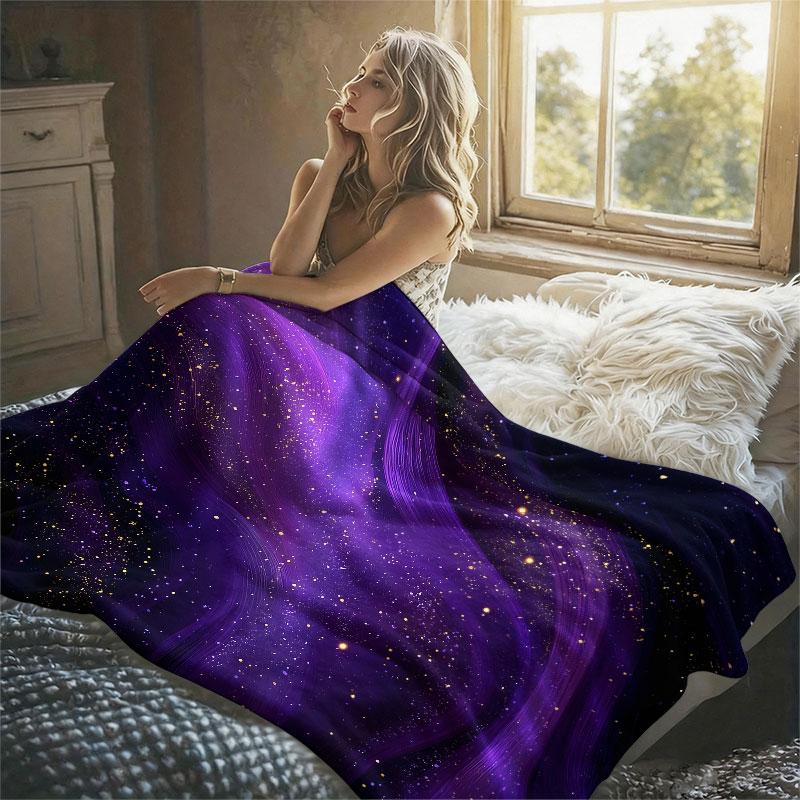 Purple Galaxy Swirl Flannel Blanket Warm Soft Halloween Christmas Decorative Couch Warm Cozy All-Season Gift