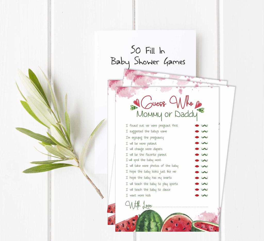 Inkdotpot Who Said It Game Mommy Or Daddy 50 Sheet Fun Baby Shower Game Watermelon Gender Neutral Party Supply