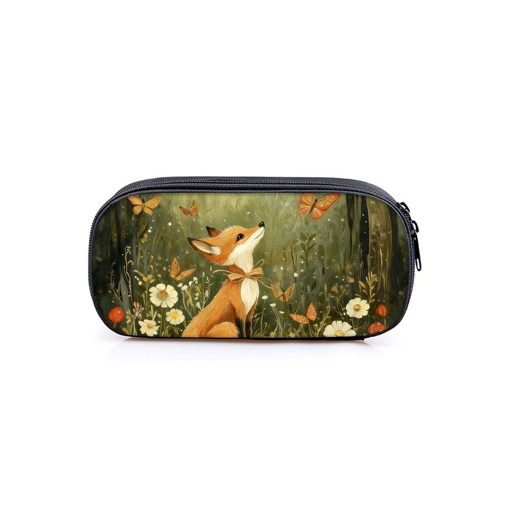 Cute Fox Pattern Layered Fabric Pencil Case for Boys and Girls Best Gift 2D Cartoon School & Office Use