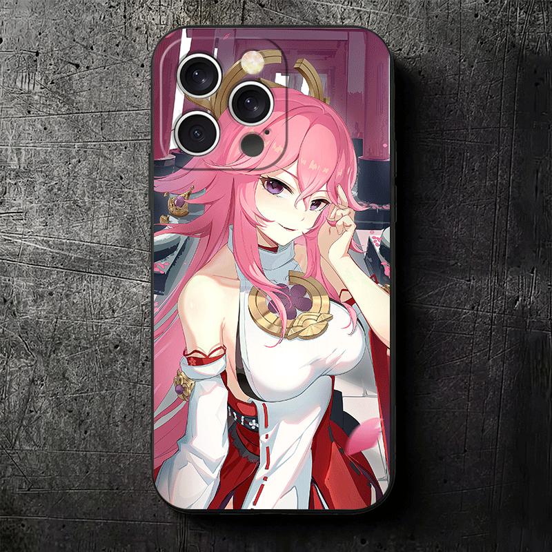 Genshin Impact Yae Miko Soft Phone Case for iPhone 16 16E 17 Air 15 Pro Max 14 Plus 13 Mini 11 12 7 Black Cover Back Shell