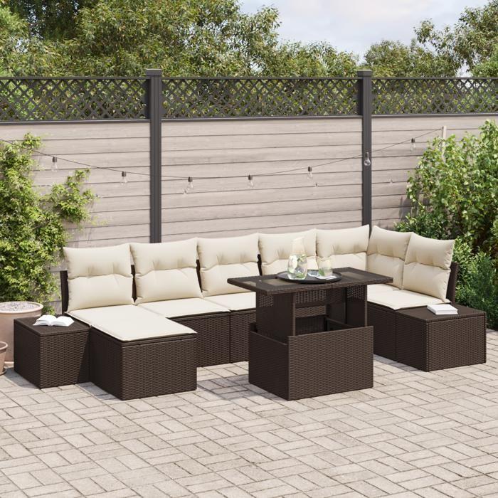 VidaXL Ensemble de salon de jardin 8 pièces avec coussins en poly rotin marron 3349224