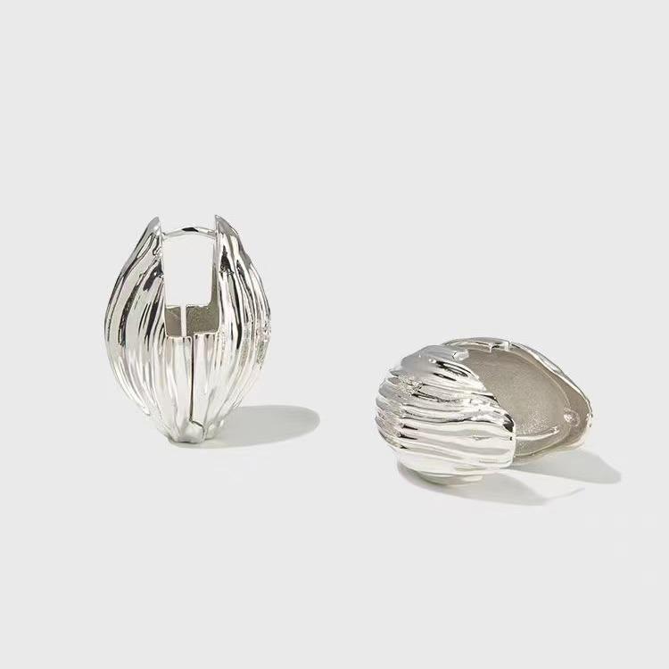 2025 Minimalist Seed Texture Earrings - Elegant Gold & Silver серебряный