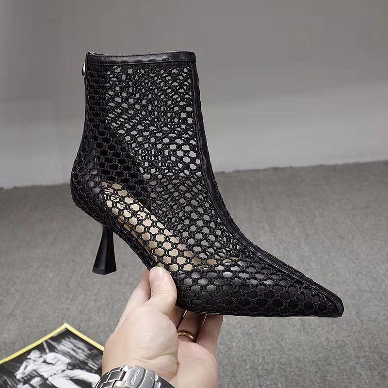 Fashion Europea Style Women Mesh Shoes,Booties,Sexy Hollow Out Sandals Boots,Summer Heels,Pointed toe,Back Zip,Black,Apricot,Dropship
