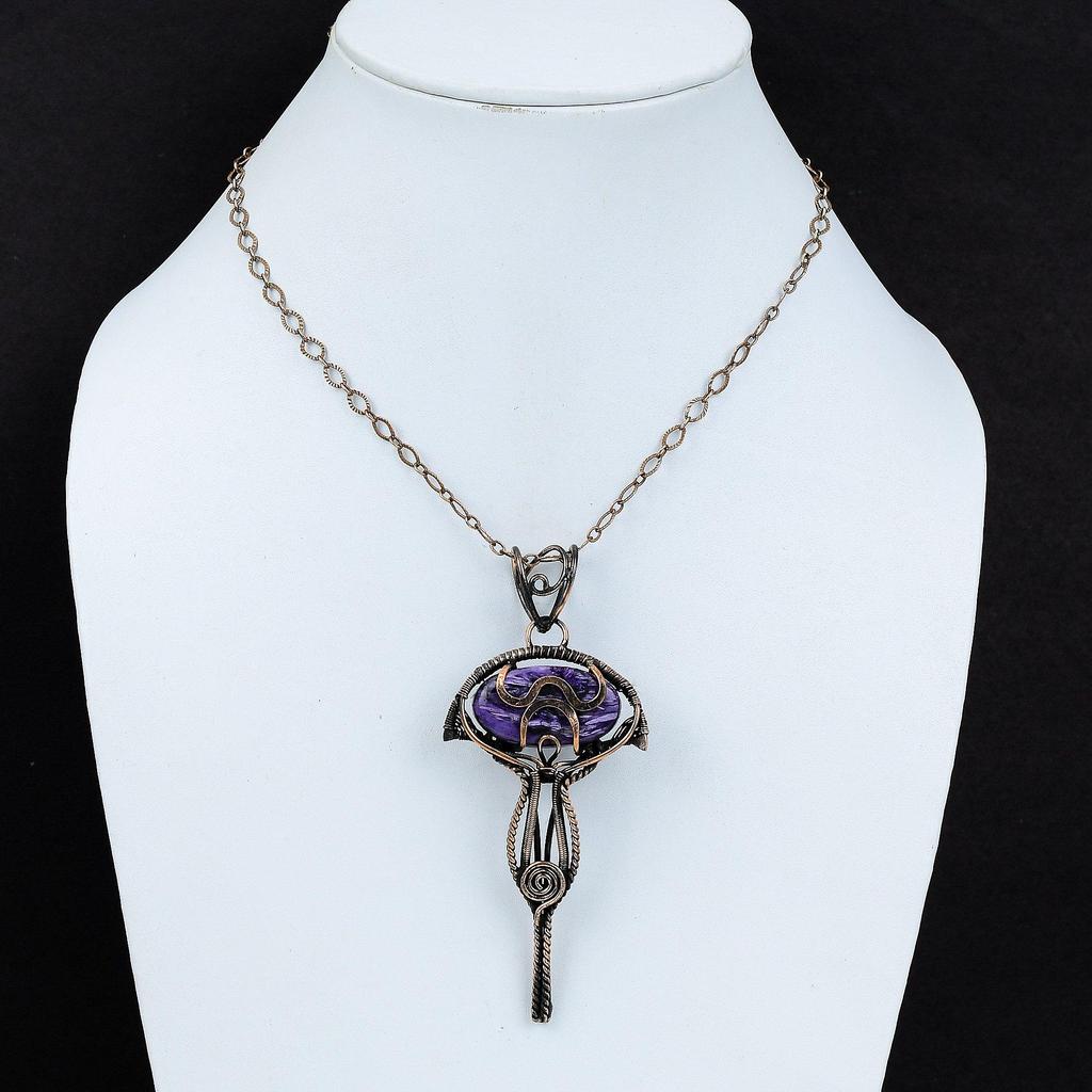 Charoite Pendant Copper Wire Wrapped Pendant Handmade Amazing Pendant Gemstone Jewelry For Gift Antique Copper Jewelry Wire Wrapping Pendant