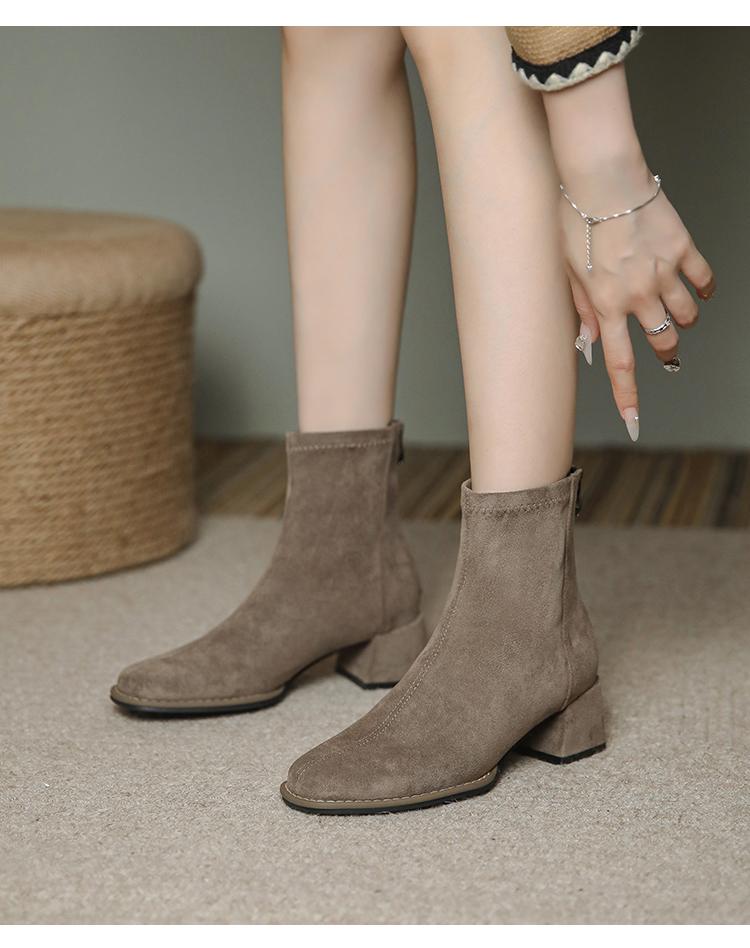 High Heels Women Ankle Boots  2026 Winter Fashion Suede Heeled Boots New Square Toe Elegant Women's Ankle Boots
