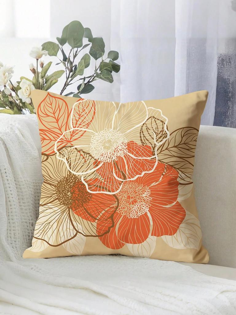 pc Minimalist Botanical Pillow Cover Polyester D DoubleSided Print Soft Watercolor Tulip Leaf Design Neutral Scandinavia