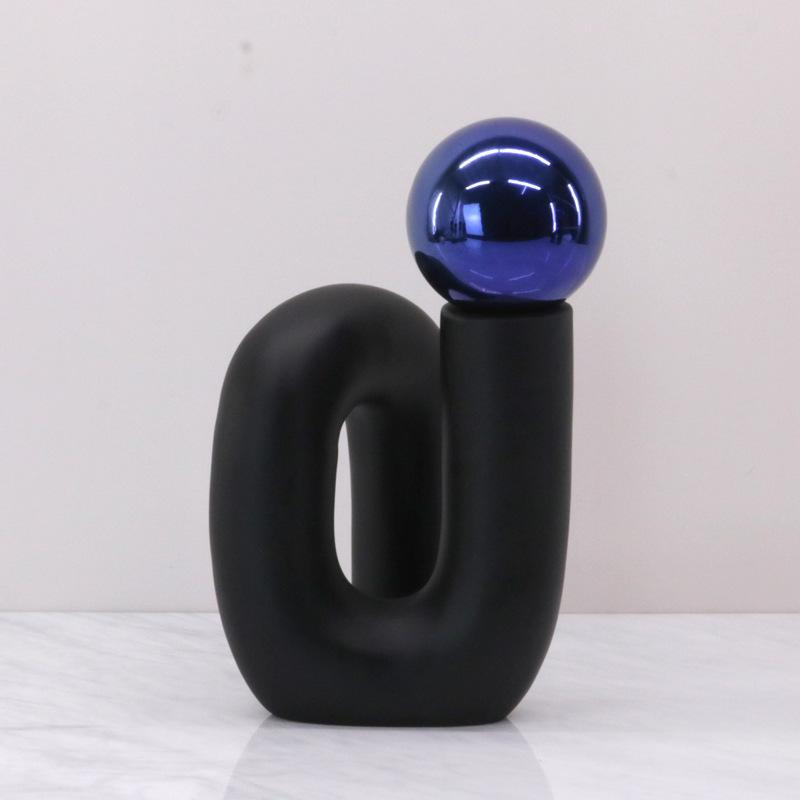 Simple Modern Electroplated Metal Decorative Ball Creative Blue and White Twisted Flower Arrangement Ornaments S-shaped Elbow Model House Accessories