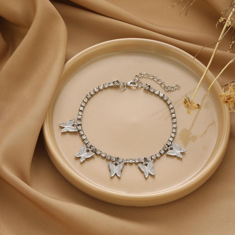 Rhinestone Small Butterfly Anklet Summer Rhinestone Ankle Chain Claw Chain Fringed Foot Accessories Fashion Beach