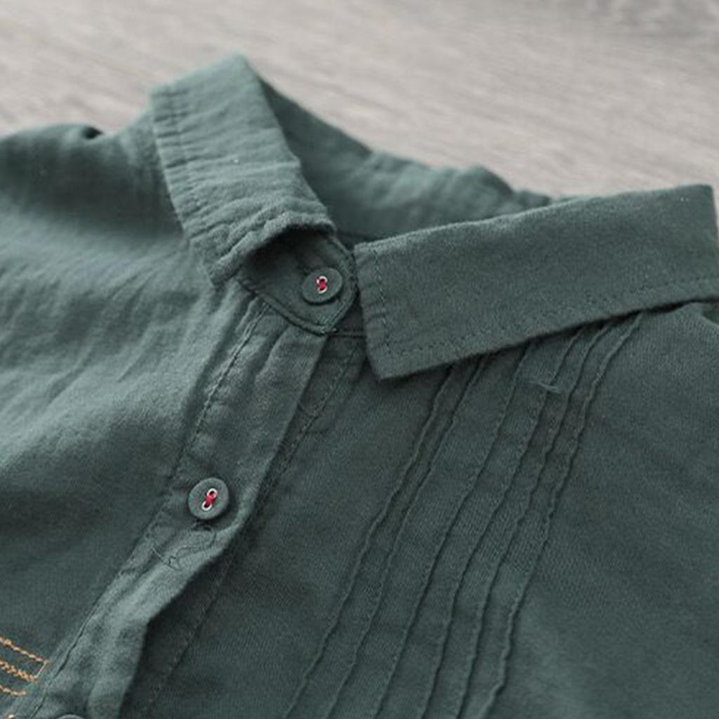 Kvinnor Vår Plus Size Litteratur Retro Bomull och Linne Topp Höst Lös Ledig Broderi Slagskjorta