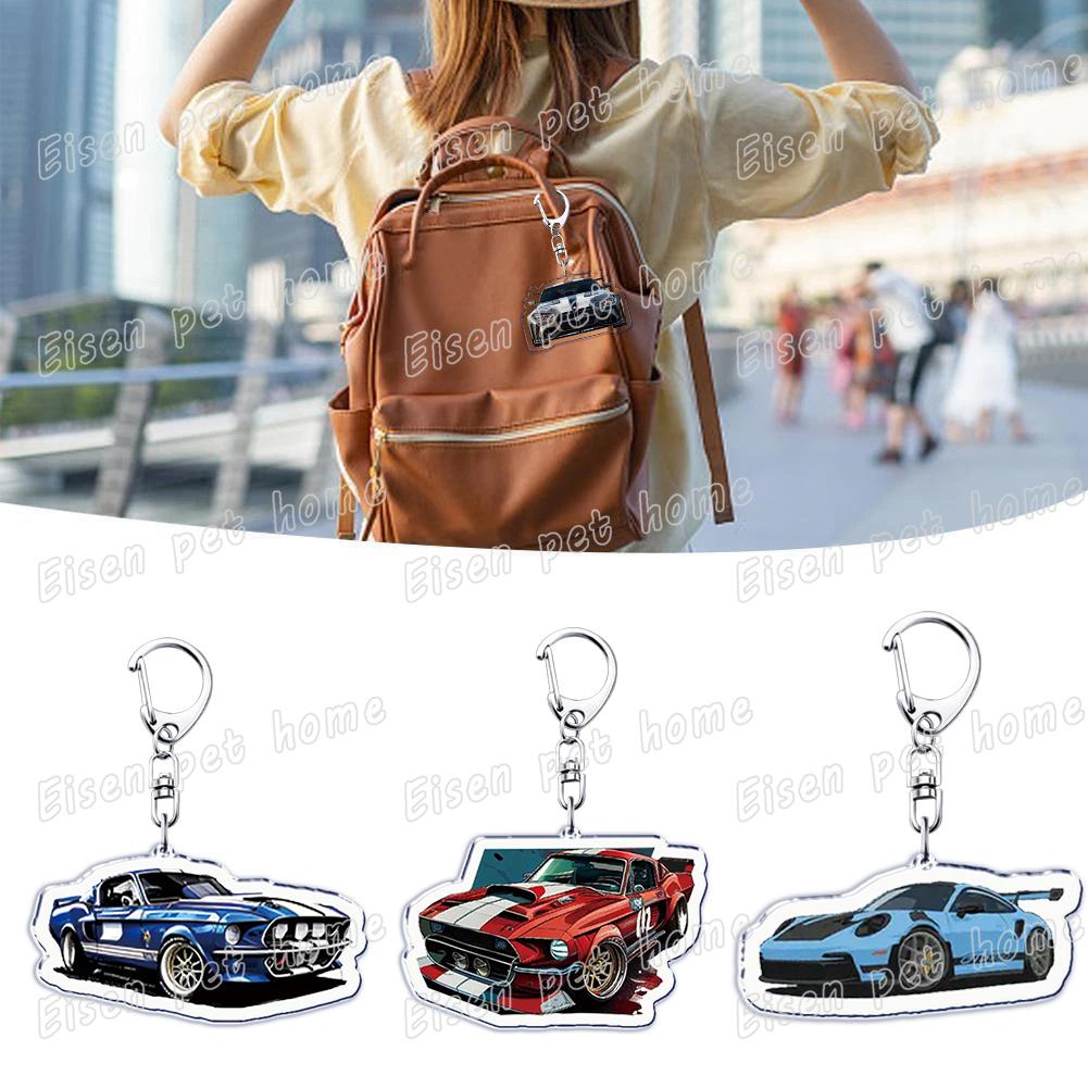 Cool Sports Car Racing Keychains for Accessories Bag Fashion Red Car KeyChain Ring Jewelry Fans Gifts Keyrings