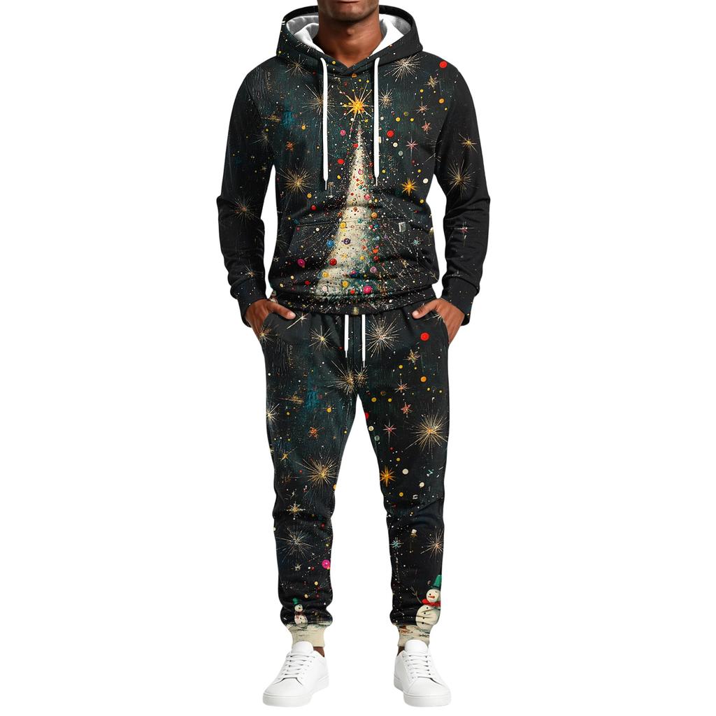Men's Christmas Print Hoodie and Straight Leg Sweatpants 2 Piece Casual Outfit
