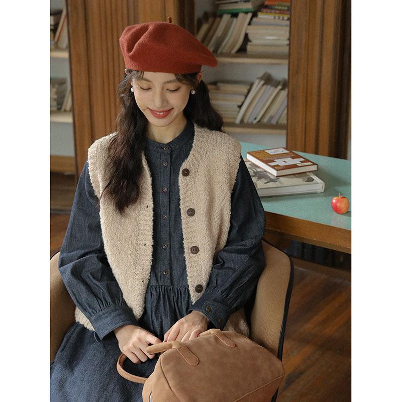 

Весеннее литературное темно-синее платье-свитшот из денима с длинными рукавами и завязками для женщин S