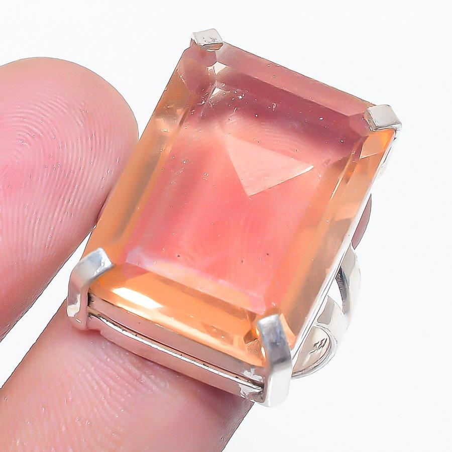 Natural Morganite Gemstone Handmade 925 Sterling Silver Jewelry Ring Size 9 AR-15815