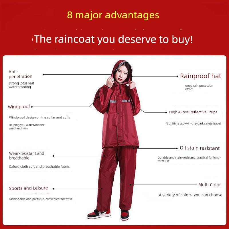 Cycling Rain Poncho Two-Piece Rain Pants Women's Raincoat and Rain Pants Two-Piece Set Plus Size Travel Set New Construction Style One-Piece Rain Suit
