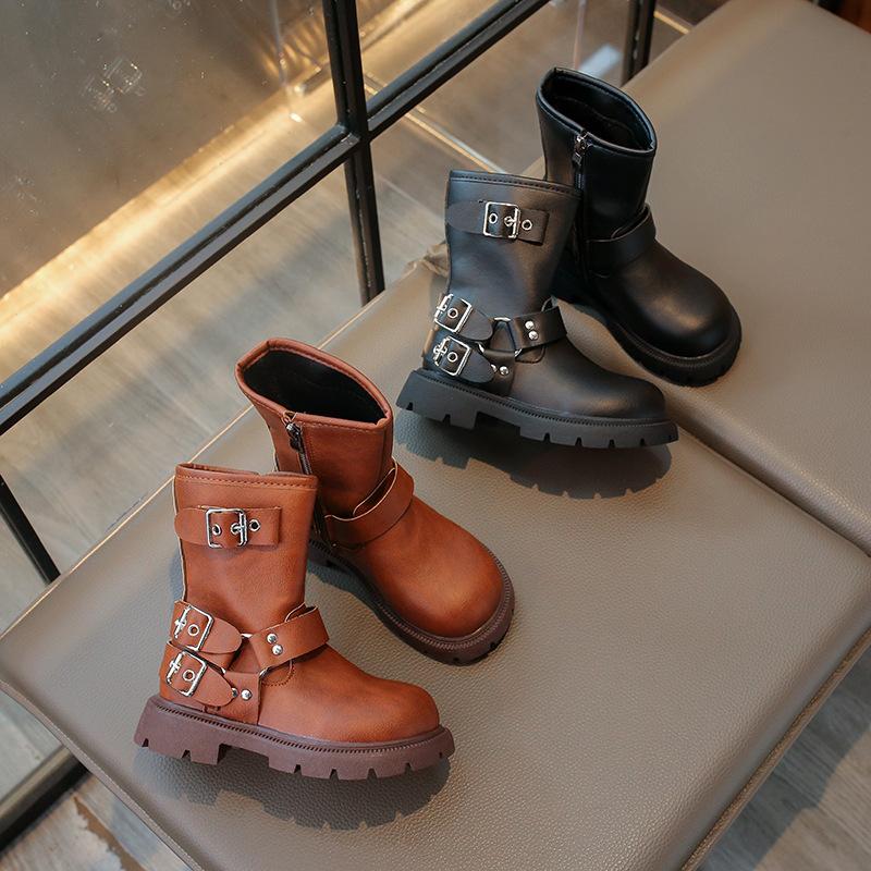 Fashion Classic British Style Children Fashion Boots Girl Mid-calf Leather Boots Simple Thick Bottom Kids Causal Boots Spring Autumn Hot