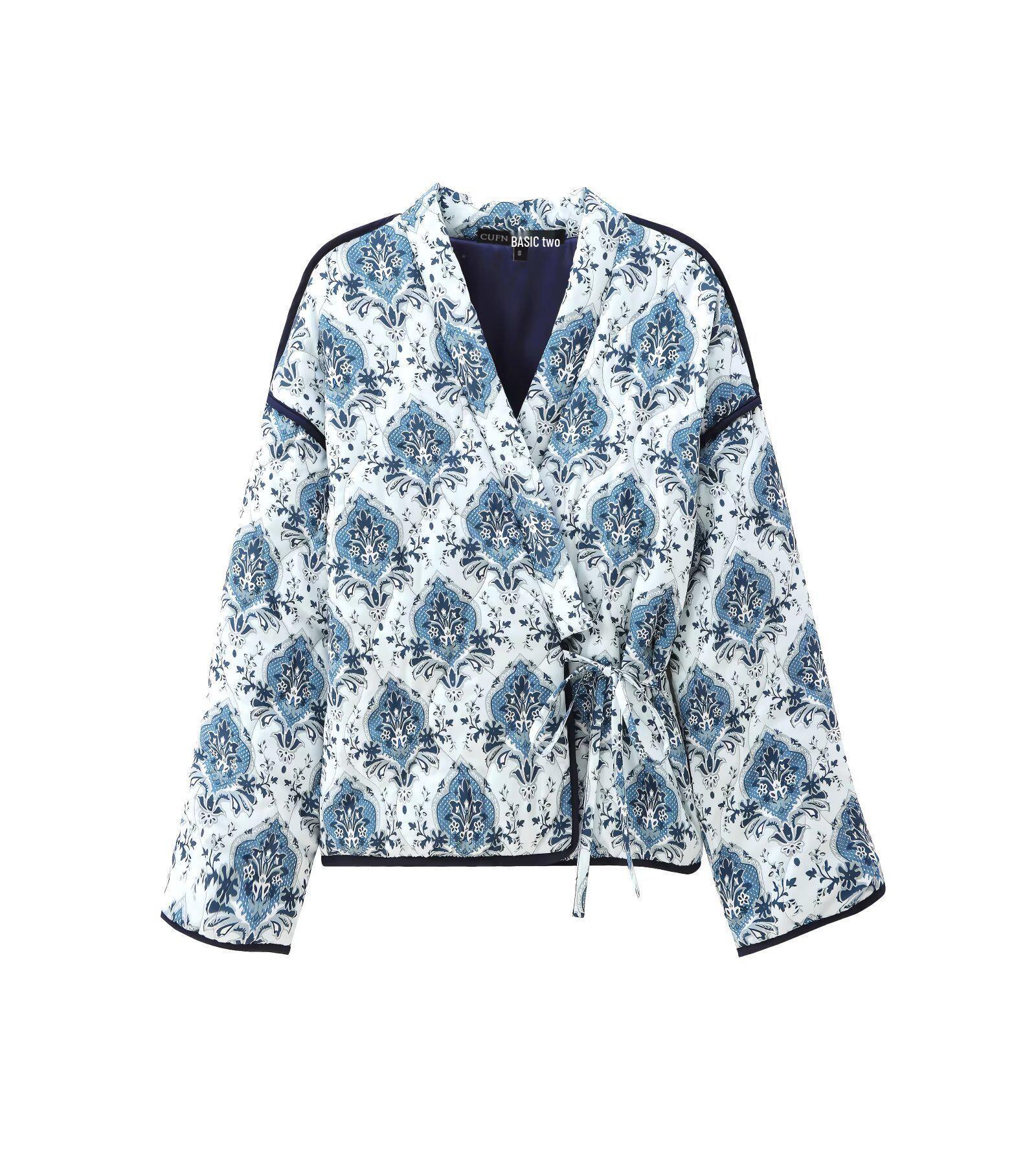 

Женская модная хлопковая куртка с принтом на шнуровке Осень/Зима 2024 Small