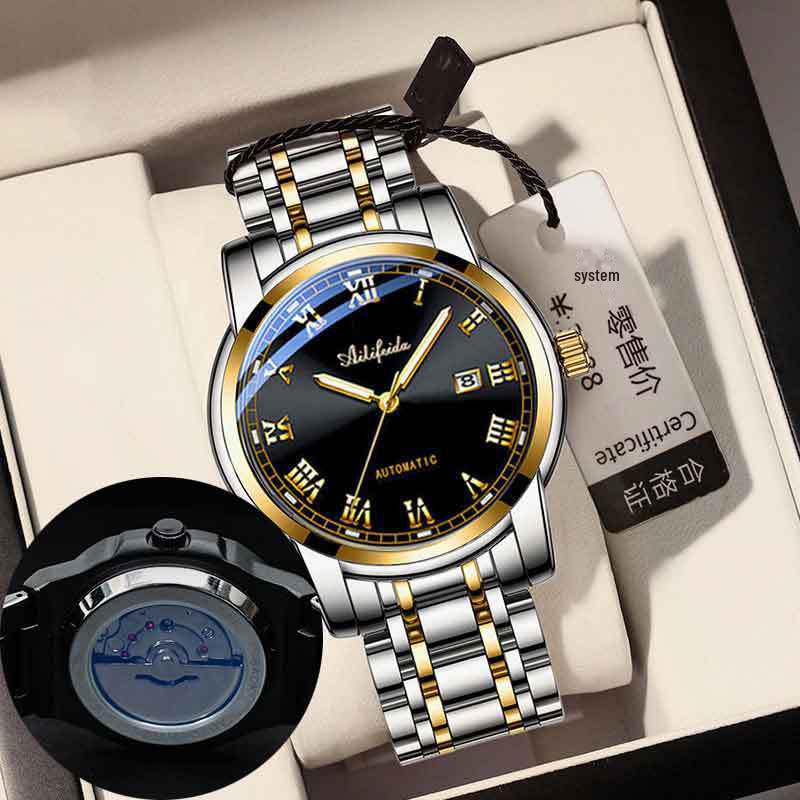 Ailifeida Men's Quartz Watch: Hollow Design, TikTok Streaming, Waterproof, Business Style, Calendar Feature.
