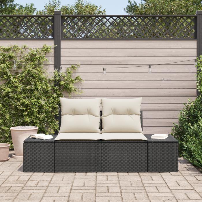 VidaXL Canapé de jardin 2 places avec rangement et coussins en rattan noir poly 42006802