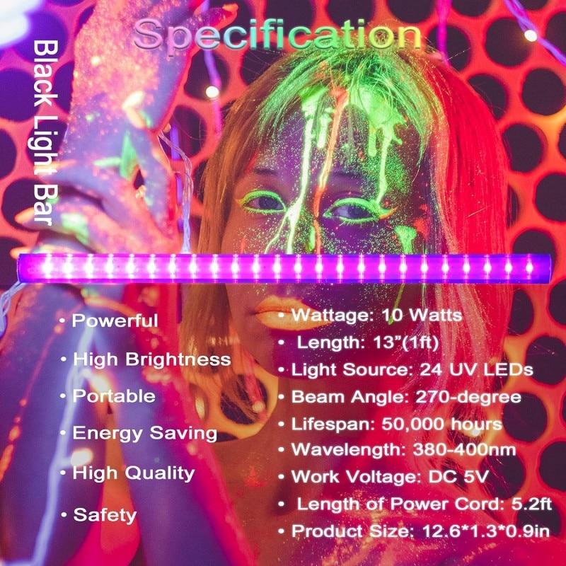 6W USB UV Light Blacklight Bar for Body Painting Blacklights Tapestry Poster Glow Party T5 Tube UV Strip Lights for Cabinet