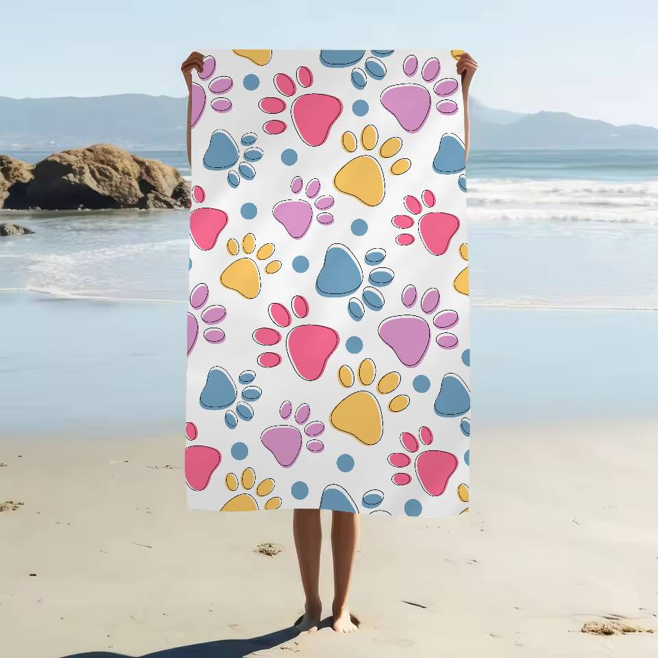 Animal Paw Print Microfiber Beach Towel Absorbent Quick Dry Soft Yoga Swimming Resort Mountain Climbing Towel