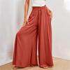 Einfarbige Damenhose mit elastischem Gürtel, weites Bein, hohe Taille, lange Culottes