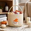 Halloween Woven Storage Basket with Handles, Cotton Rope Candy and Toy for Bathroom Decor