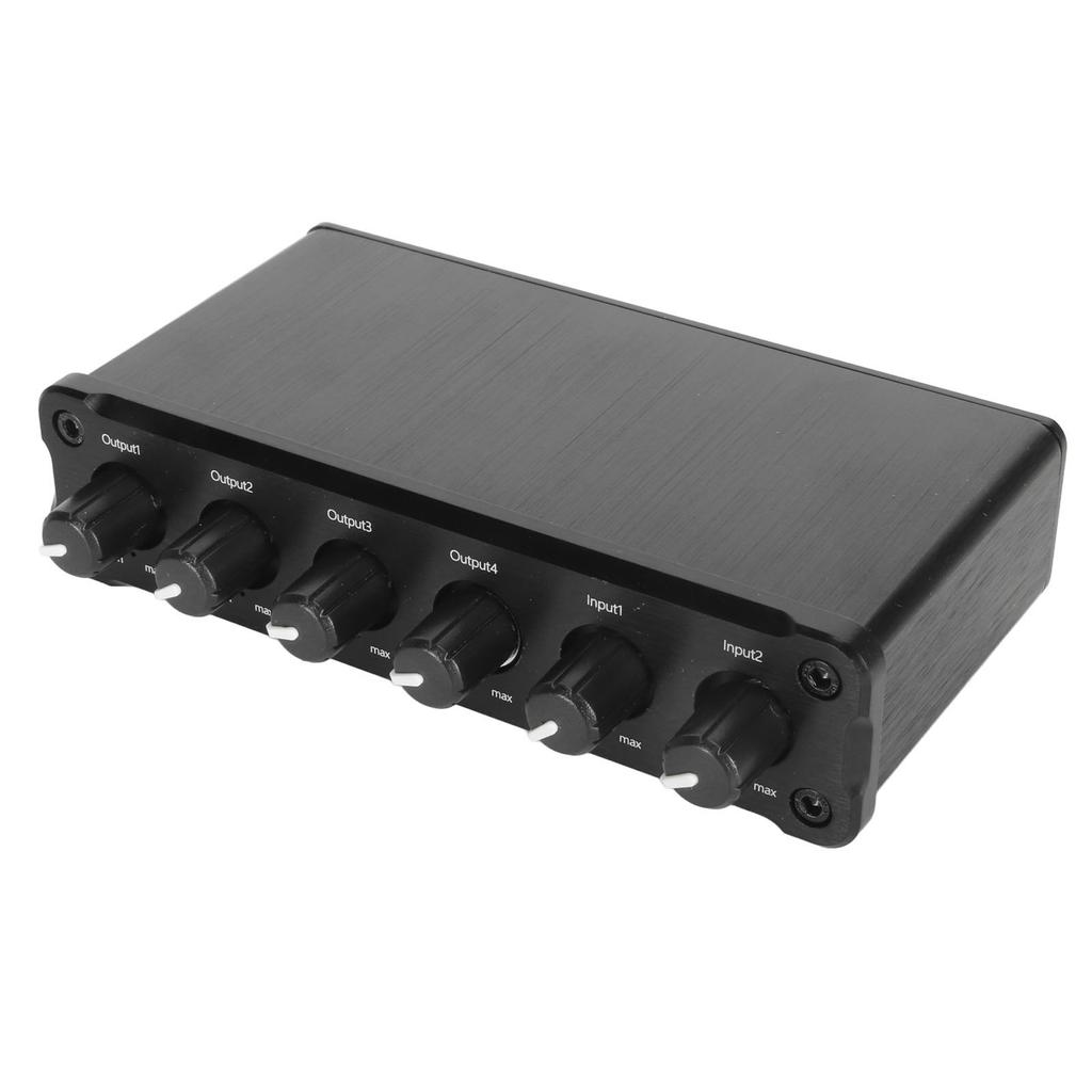 2 Eingang / 4 Ausgang Sound Mischverteiler Verlustfrei Lautstärke einstellbar 3,5mm Kopfhörerbuchse Soundsignal
