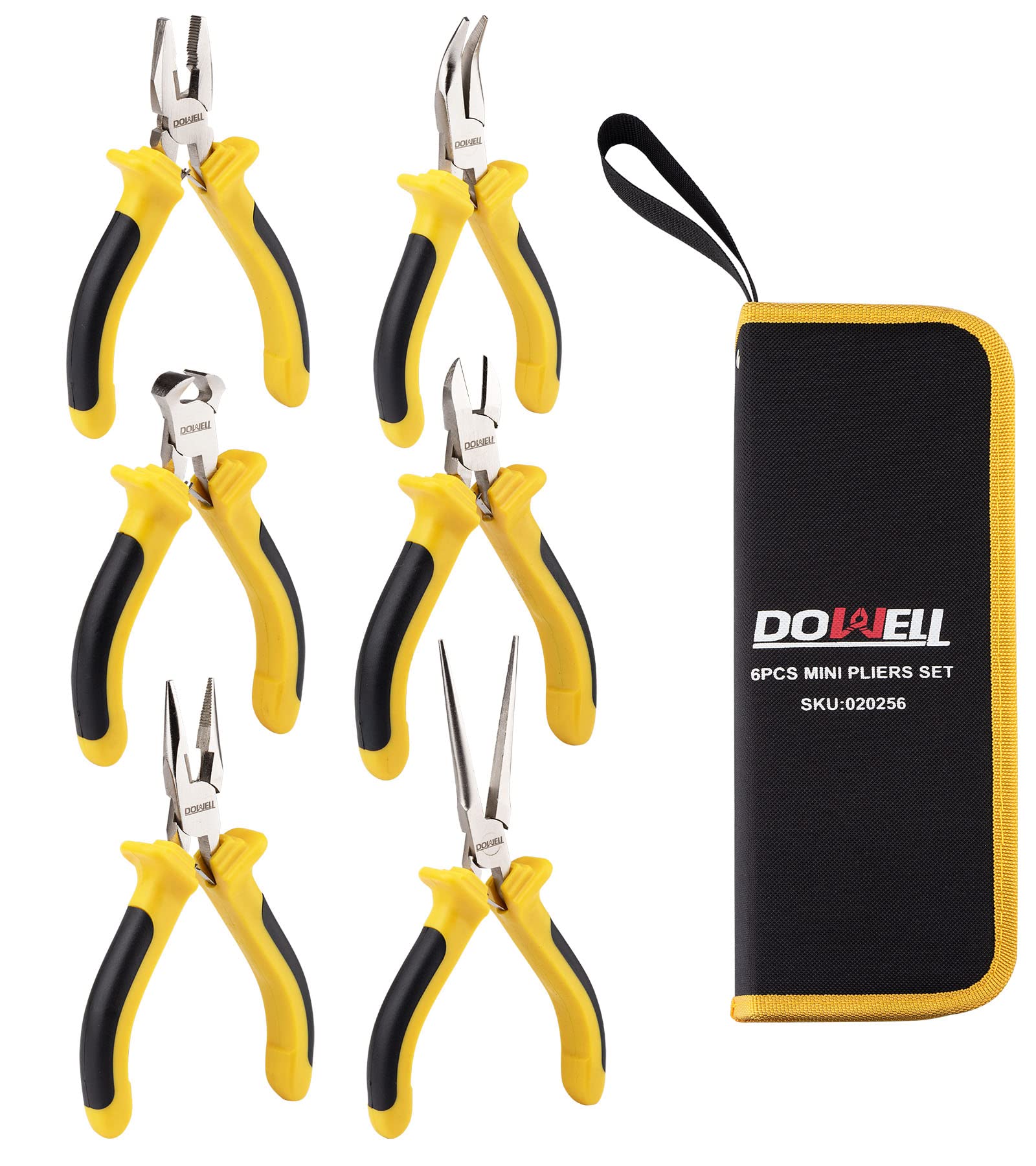 

Мини-плоскогубцы DOWELL Игольчатые Изогнутый конец Кусачки для проволоки Набор из 6 штук для рукоделия, с носом, носом, носом и для ремонта, сумка.