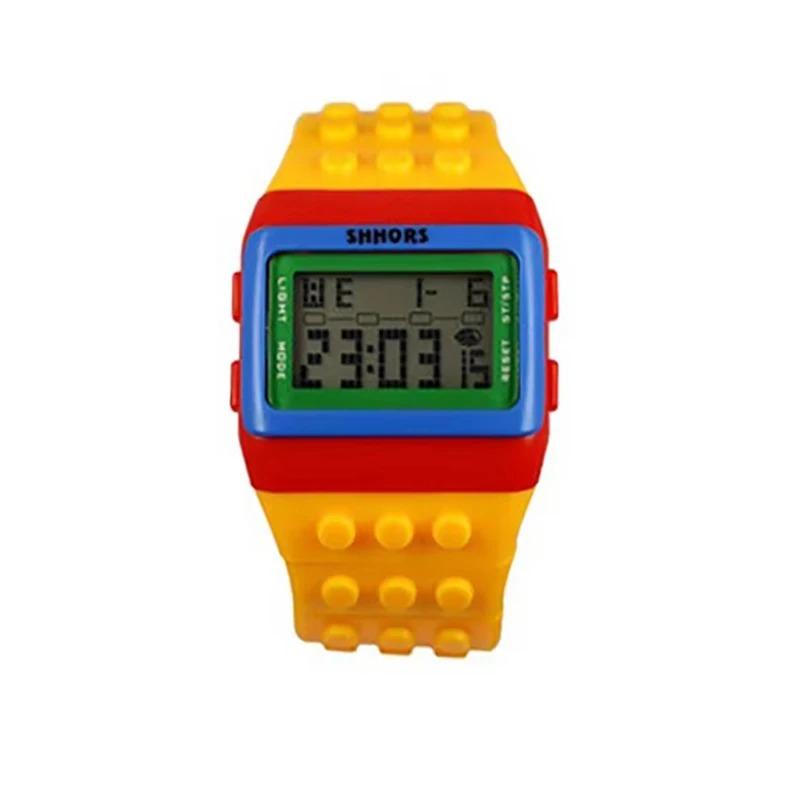 Ceasuri pentru bărbați și femei la modă cu blocuri de construcție curcubeu, ceas de mână studențesc, LED multifuncțional, rezistent la apă, ceasuri electronice sport
