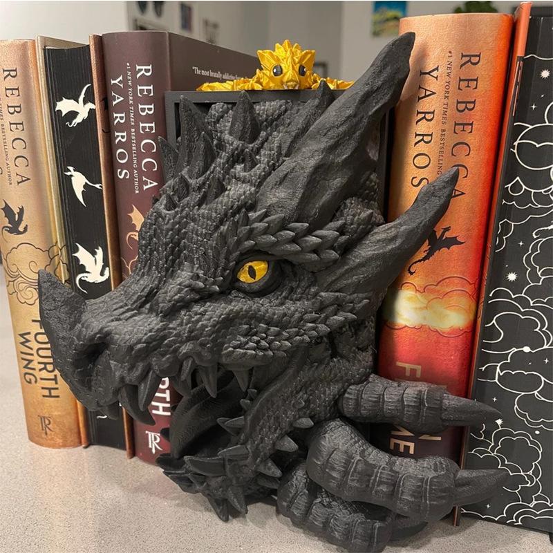 3D Dragon Decorative Bookend,Fantasy Shelf Decor Nook,Medieval Vintage Dragon Book End Stopper, Game Disks Stand Holder, Bookshelf Statue Decorations