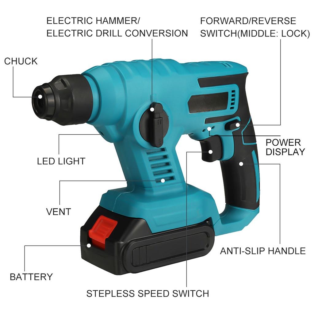 Multifunction ordless Electric Rotary Hammer 7500mAh Hammer Impact Drill Power Tool For Battery With LED 21V