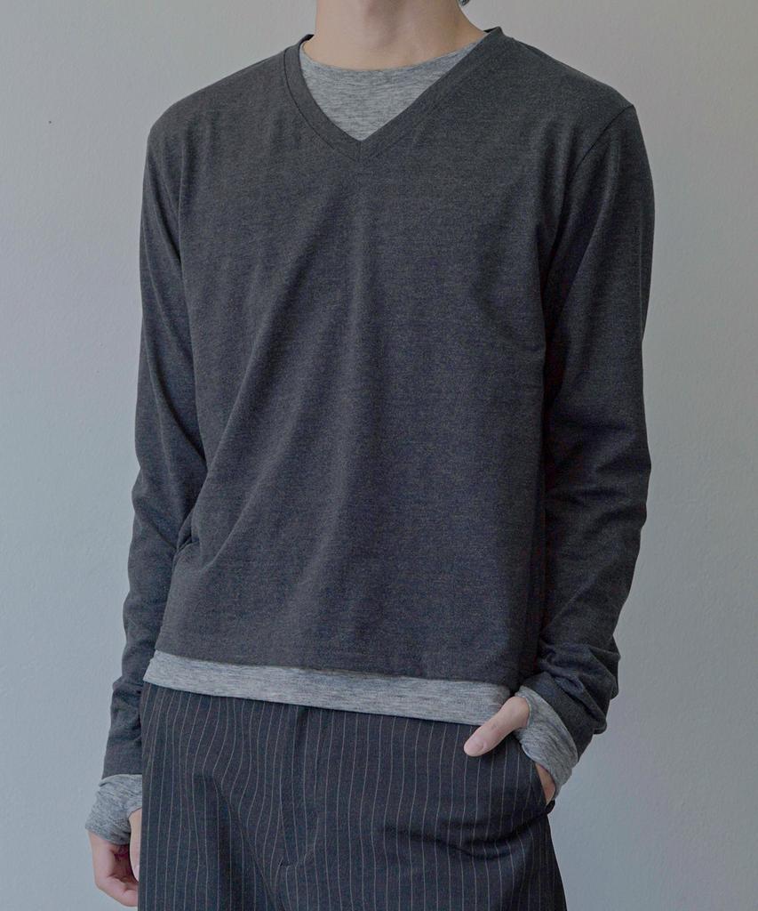 JUAN HOMME V-Neck Layered Long Sleeve (Charcoal)