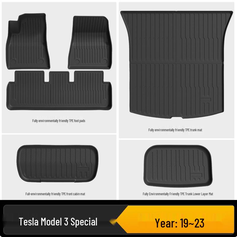 Tesla Model 3/Y Floor Mats & Trunk Mats: New Eco-friendly 3D All-Weather TPE Design