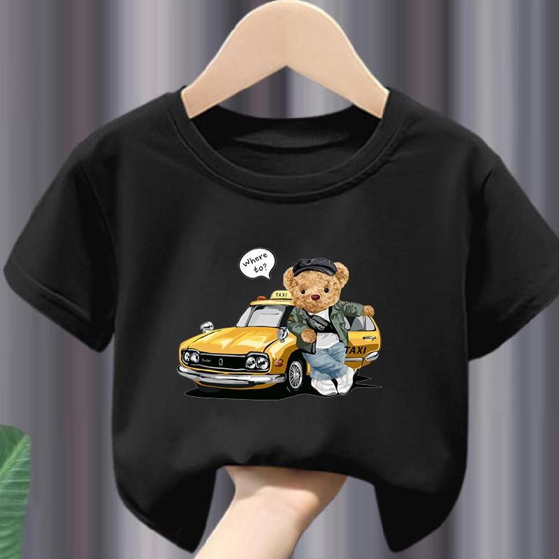 Hot Sale Teddy Bear Print  Childrens Clothing Tshirt Clothing Summer Casual Funny  Boys Baby Girls Tshirt Clothes Kids