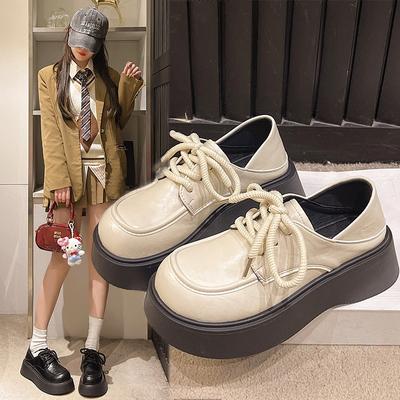Black British Small Leather Shoes Women's New Spring and Autumn Versatile Retro Platform Heightening Mary Jane Shoes