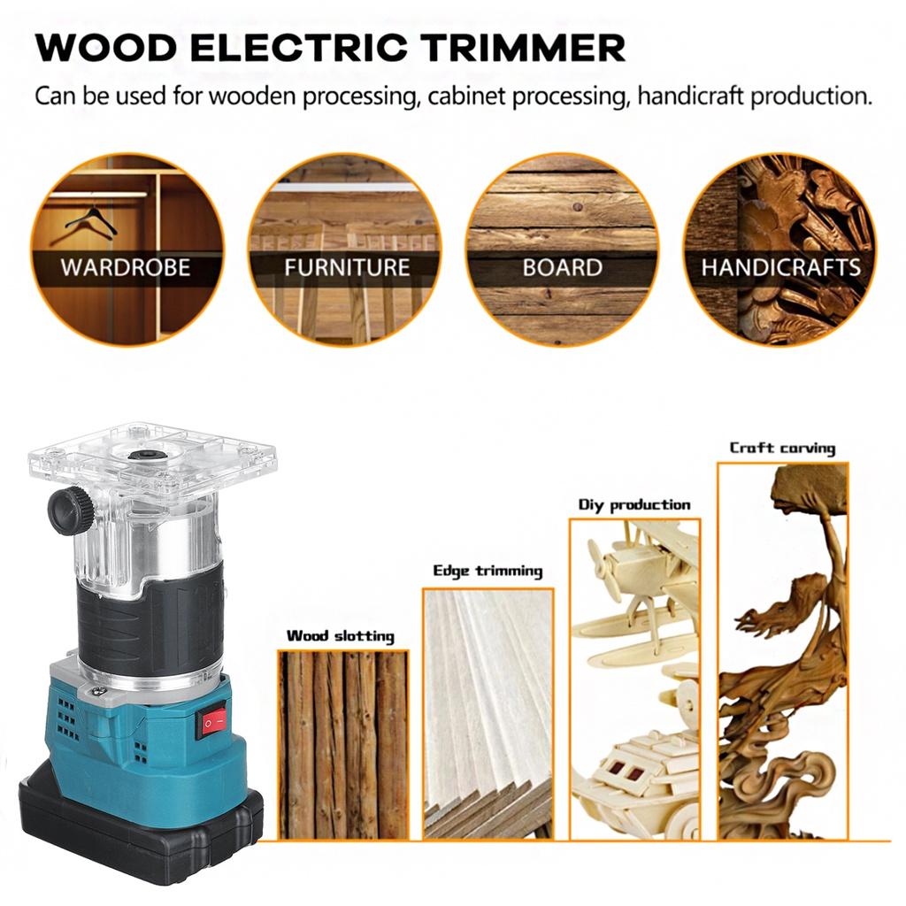 1000W Electric Trimmer Cordless Engraving Slotting Trimming Machine Wood Router with Li-ion Battery for 18V Battery Blue
