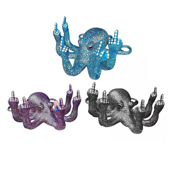 Luminous Gesture Octopus Statue, Resin Octopus Figurine, Middle Finger Octopus Statue, Sea Animal Octopus Decoration for Home Office Desktop