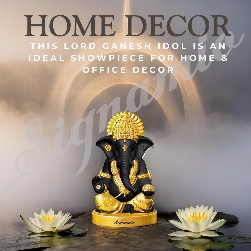 Handcrafted Black Ganesha Idol for Car Dashboard Item: Ganesh Ji, Ganpati Bappa Murti for Home Decor