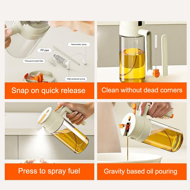 470/650ml 2 In 1 Oil Spray Bottle With Pour Spout Leakproof Multifunctional Large Capacity Glass Oiler Kitchen Cooking Accessory