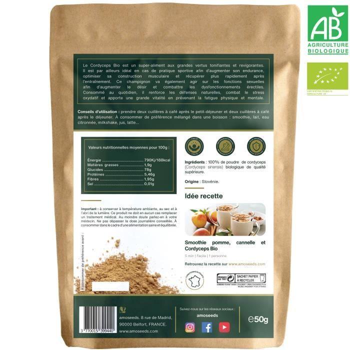 Cordyceps en poudre bio 50g - qualité supérieure - amoseeds