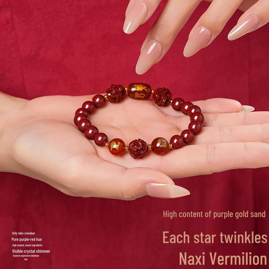 Genuine Cinnabar Hexagonal Bracelet for Men & Women - Three Horse Year Design