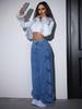 High-Waisted Butterfly Print Casual Jeans