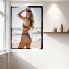 Sexy Blonde Woman Beach Pose Vintage Tin Sign High-Cut Bikini Purple Streak Wrist Bracelet Ocean Scene Metal Poster for Home Bar