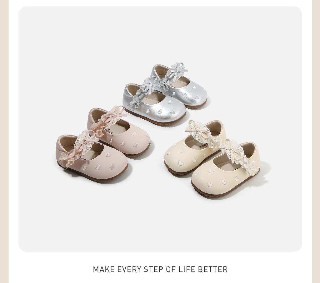 Frühling 2026 Baby-Schuhe zum Laufenlernen mit Spitzenbesatz: Weiches Leder, rutschfeste Sohle für Mädchen