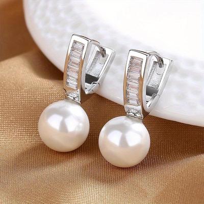 Classic, Luxurious, Minimalist Imitation Pearl Copper Zircon Ear Buckle Earrings