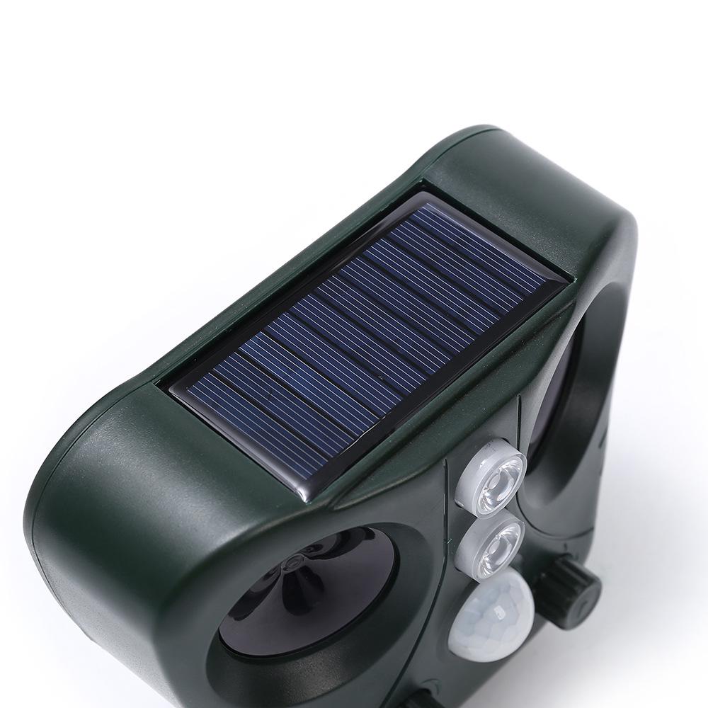 Solar Ultrasonic Animal Repeller with Infrared Sensing and Flashing Lights for Dogs, Birds, and Mice.