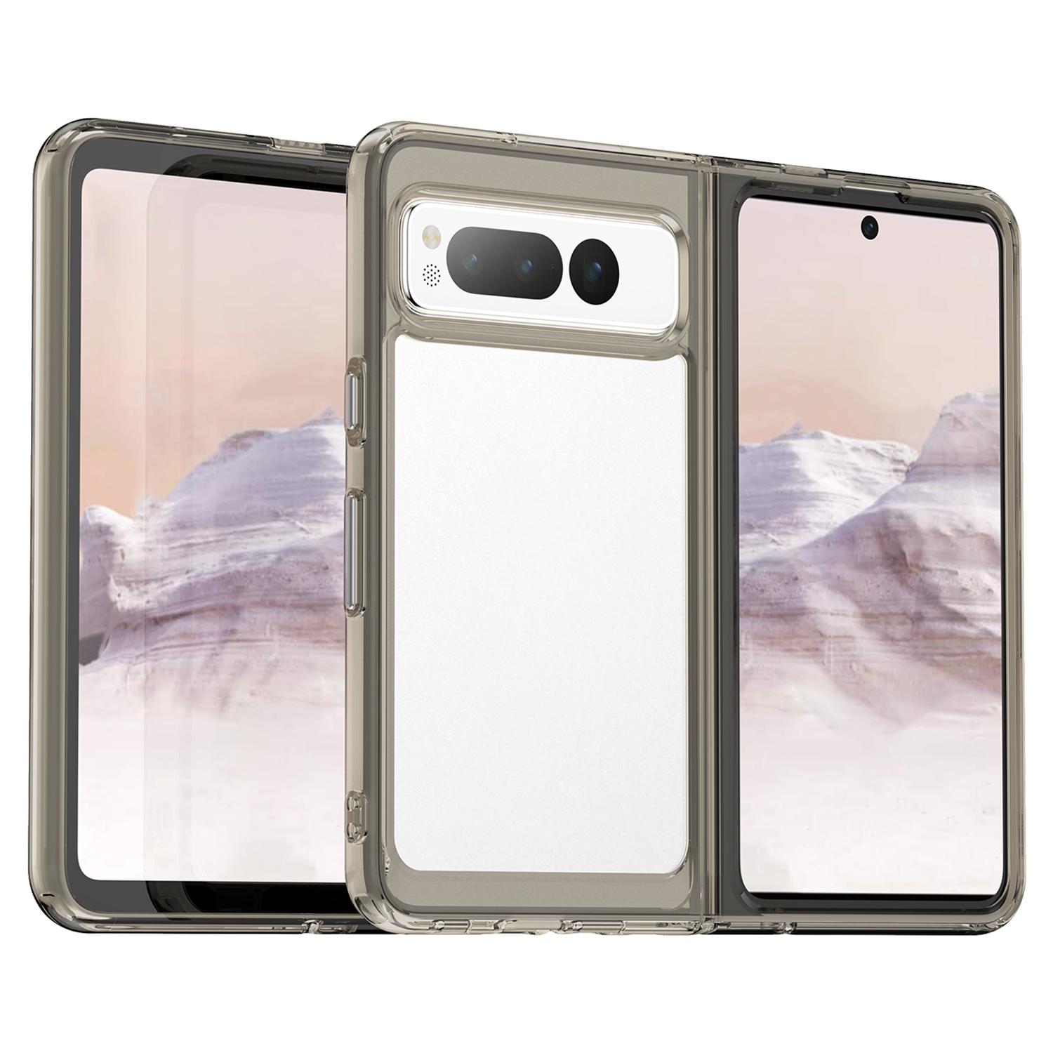 

For Google Pixel Fold Clear Back Case Anti-Scratch TPU+Acrylic Phone Cover Transparent Grey