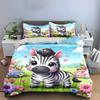 "Playful Zebra In Spring Meadow" Exquisite Three-piece Bedding Set Gift for Kids and Adults