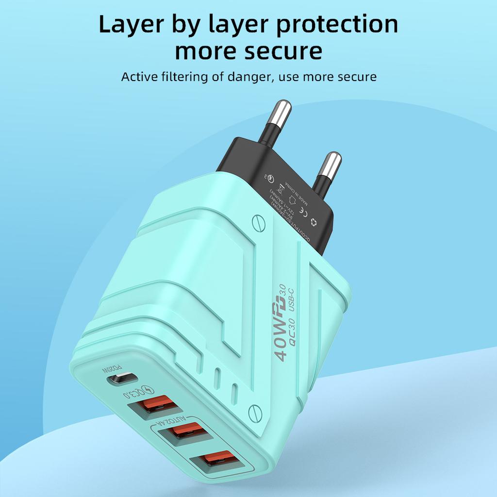 QGeeM 40W 3USB + Type C Phone Charger PD Quick Charging USB Type C Charger Adapter For Iphone Huawei Xiaomi